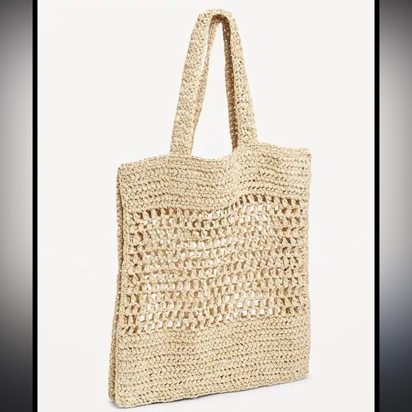 NWOT! Old Navy Straw-Paper Crochet Tote Bag - Elegant Cream Woven Tote Bag - Picture 1 of 5